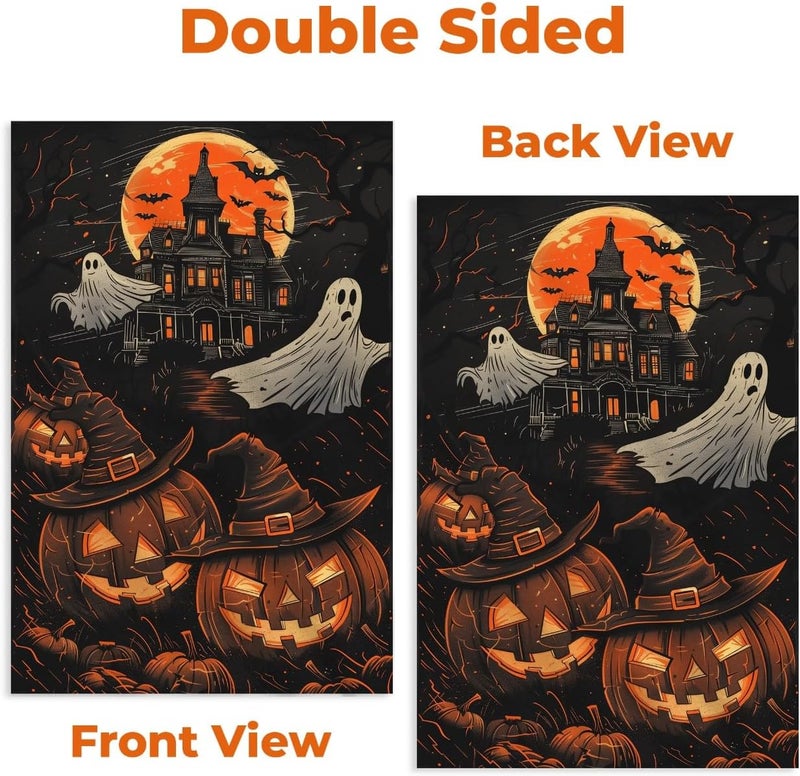 KarvePro Halloween Garden Flag 12x18 Double Sided – Haunted House with Ghosts & Pumpkin, Halloween Yard Flag for Outside, Durable Fall Outdoor Flag, Weatherproof - Image 4
